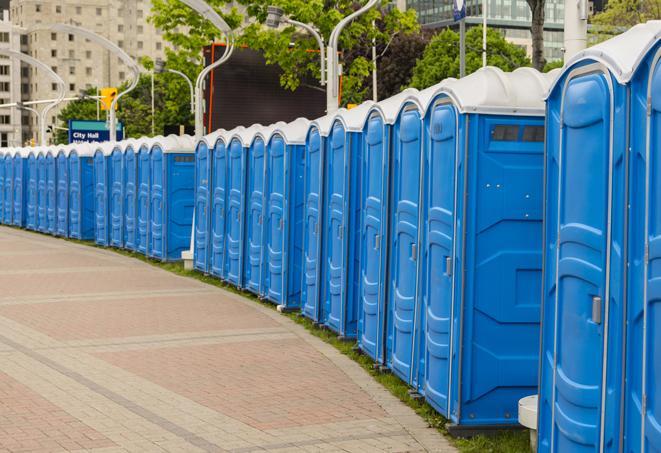 festive, colorfully decorated portable restrooms for a seasonal event in Pacoima